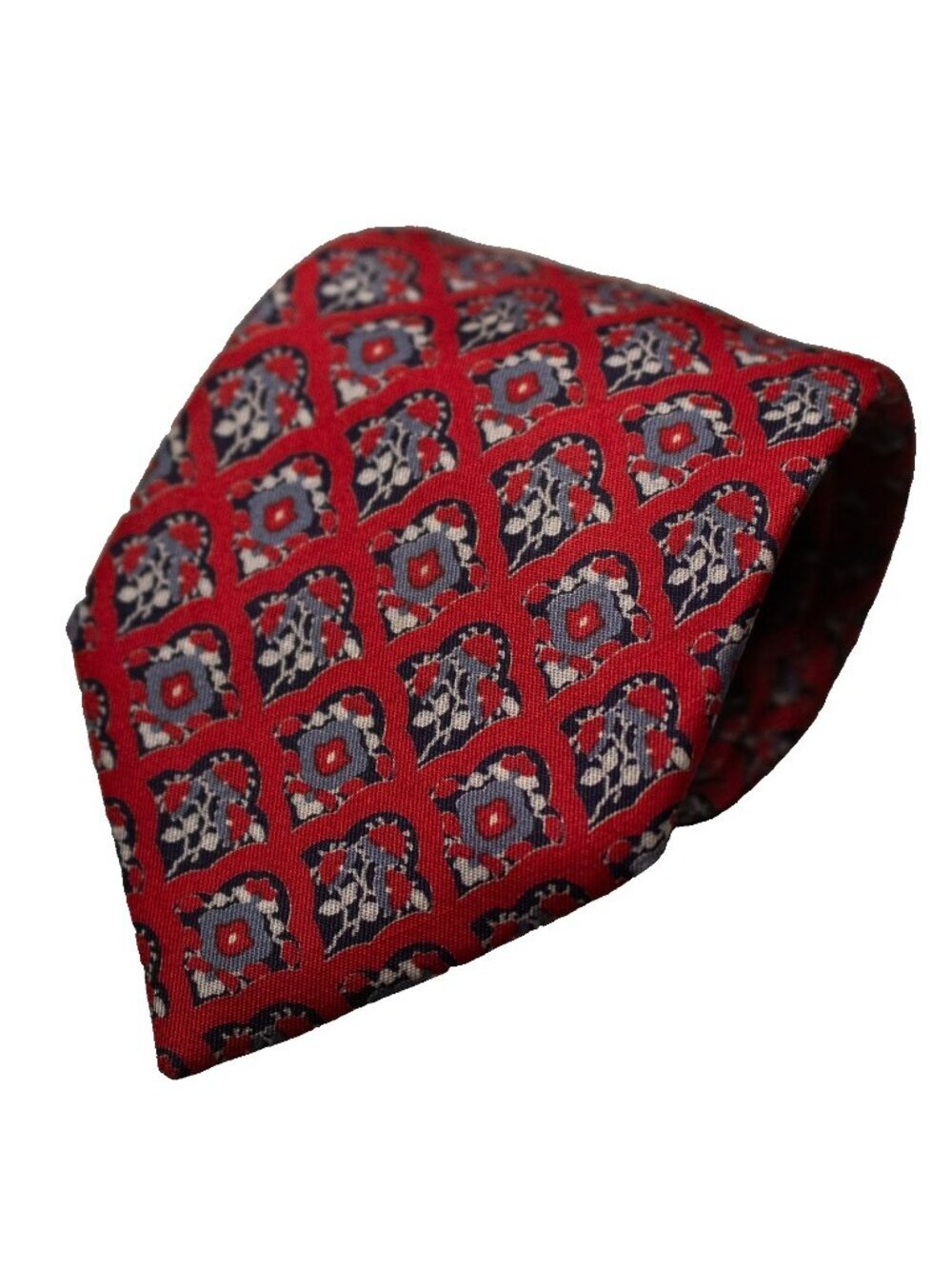 Vintage Regis Anley Tie 100% Silk Made in France Floral Print Red Satin 3.5"
